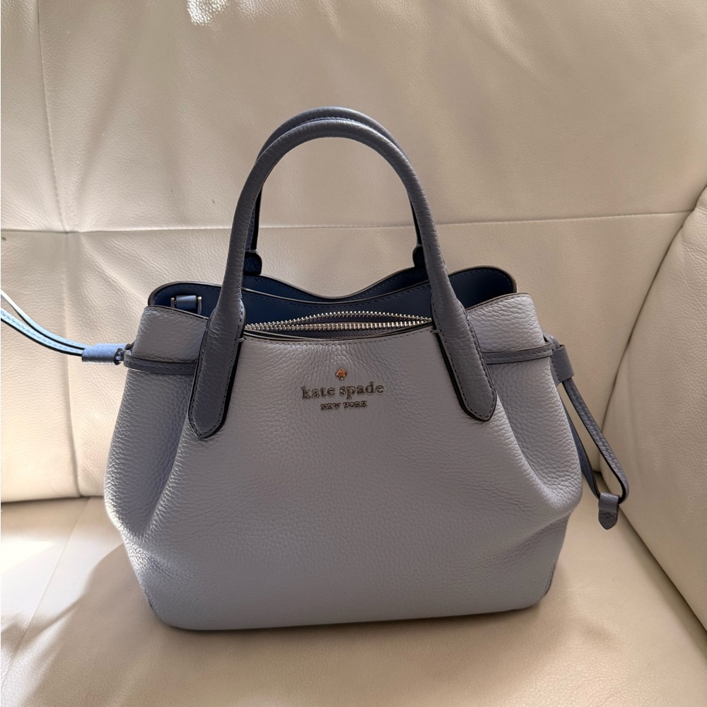 kate spade Light blue Pebbled Leather Satchel with Dark Handles